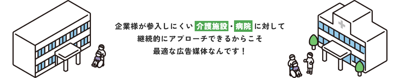 参入しにくい介護施設・病院に対して継続的にアプローチできる最適な広告媒体です!